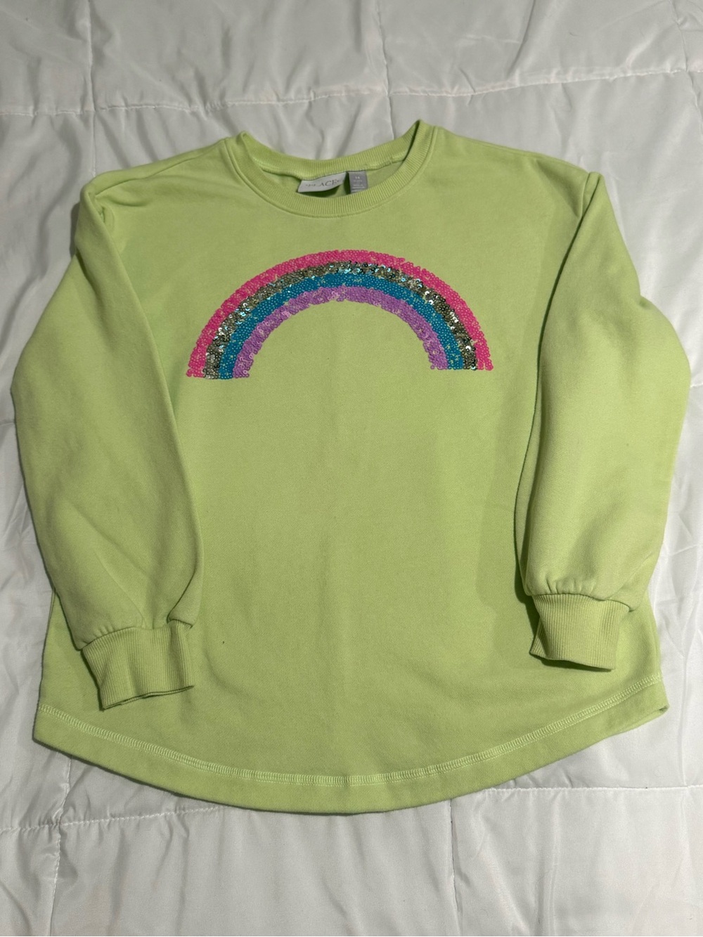 Girls Lime Green/yellow Sequin Rainbow Sweatshirt